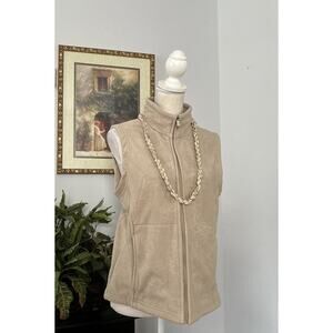 Frost Large Beige Full Zip Thick High Neck Fleece Vest Sleeveless Pocket Zip